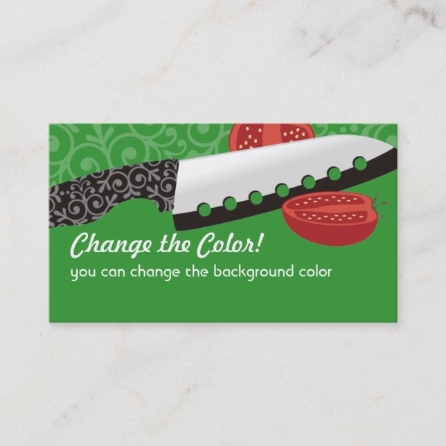 decorative chef's knife slicing tomato cooking business card (Front)