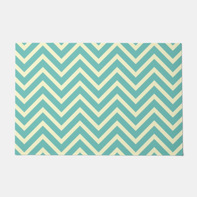 Decorative Chevron Pattern Light Teal And Cream Doormat (Front)