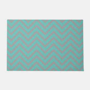 Decorative Chevron Pattern Light Teal And Grey Doormat