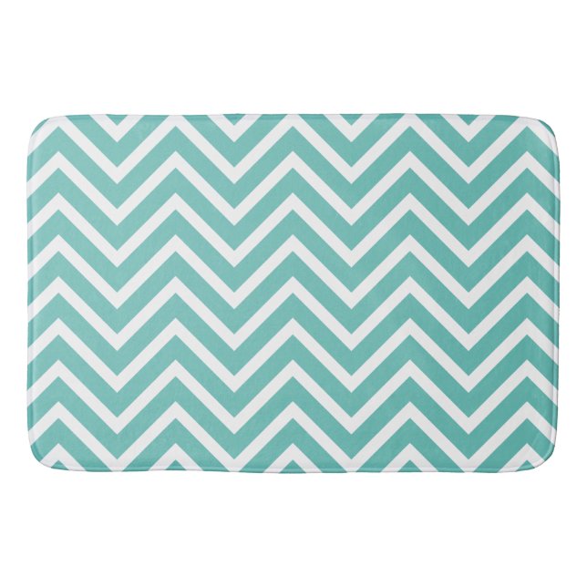 Decorative Chevron Pattern Light Teal And White Bath Mat (Front)