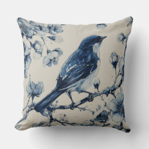 Decorative Chinoiserie Bird Flowers Throw Pillow