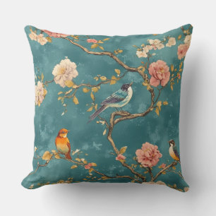 Decorative Chinoiserie Bird Pattern Throw Pillow