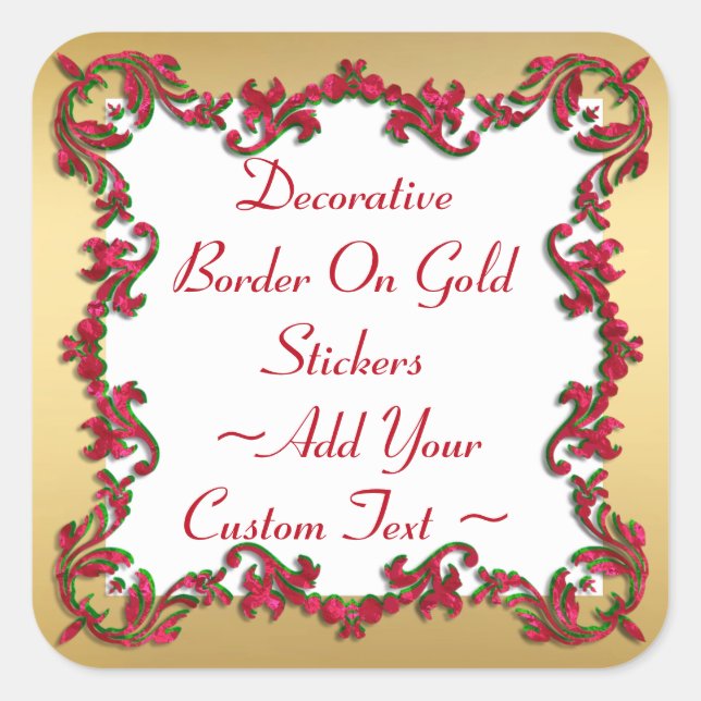 Decorative Christmas Colours Border On Gold Sticke Square Sticker (Front)