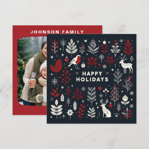 Decorative Christmas deer and robins Holiday Card