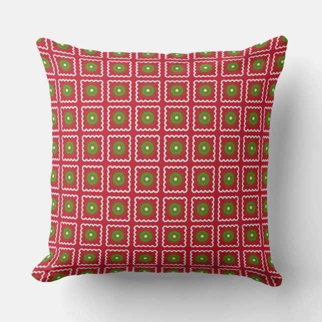 Decorative Christmas Floral Background Red & Green Throw Pillow (Front)
