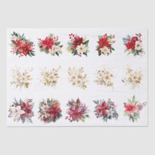 Decorative Christmas Florals For Shell Decoupage Tissue Paper