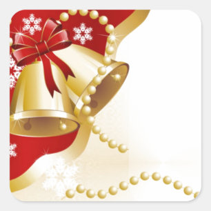 Decorative Christmas Gold Bells Square Sticker