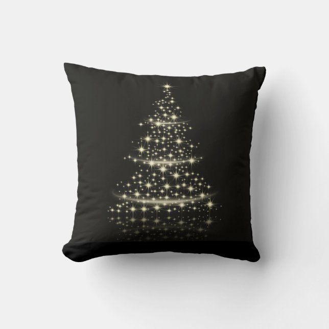 Decorative Christmas Gold Glitter Tree Black Throw Pillow (Front)