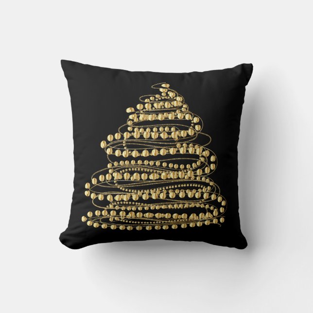 Decorative Christmas Gold Glitter Tree Black Throw Throw Pillow (Front)
