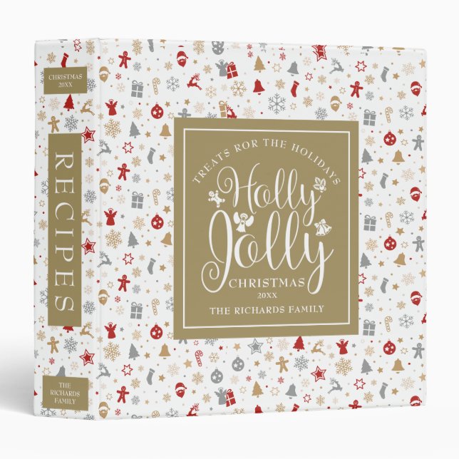 Decorative Christmas Holidays Pattern Recipes Binder (Front/Spine)
