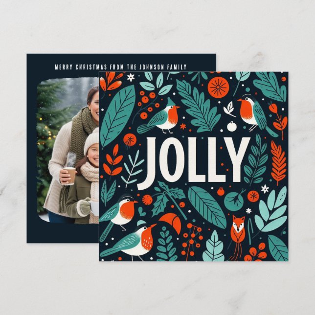 Decorative Christmas holly berries and robins Holiday Card (Front/Back)