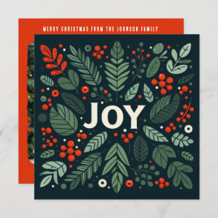 Decorative Christmas JOY holly berries Holiday Card