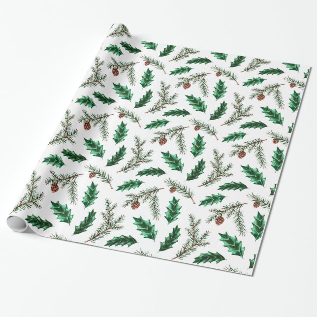 Decorative Christmas Pine Needle Wrapping Paper (Unrolled)