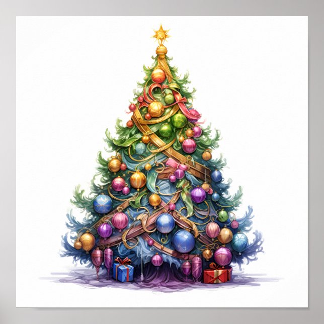 Decorative Christmas sketch tree poster (Front)
