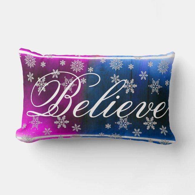 Decorative Christmas Snowflake Believe Holiday Lum Lumbar Pillow (Front)