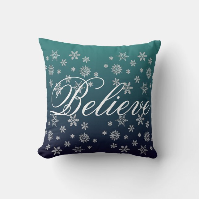 Decorative Christmas Snowflake Believe Holiday Lum Throw Pillow (Front)