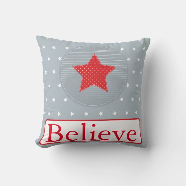 Decorative Christmas Snowflake Believe Holiday Lum Throw Pillow (Front)