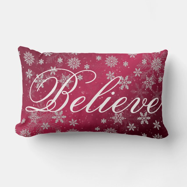 Decorative Christmas Snowflake Believe Holiday Lumbar Pillow (Front)