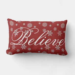 Decorative Christmas Snowflake Believe Holiday Lumbar Pillow