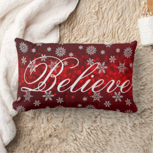 Decorative Christmas Snowflake Believe Holiday Lumbar Pillow