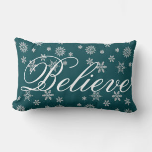 Decorative Christmas Snowflake Believe Holiday Lumbar Pillow