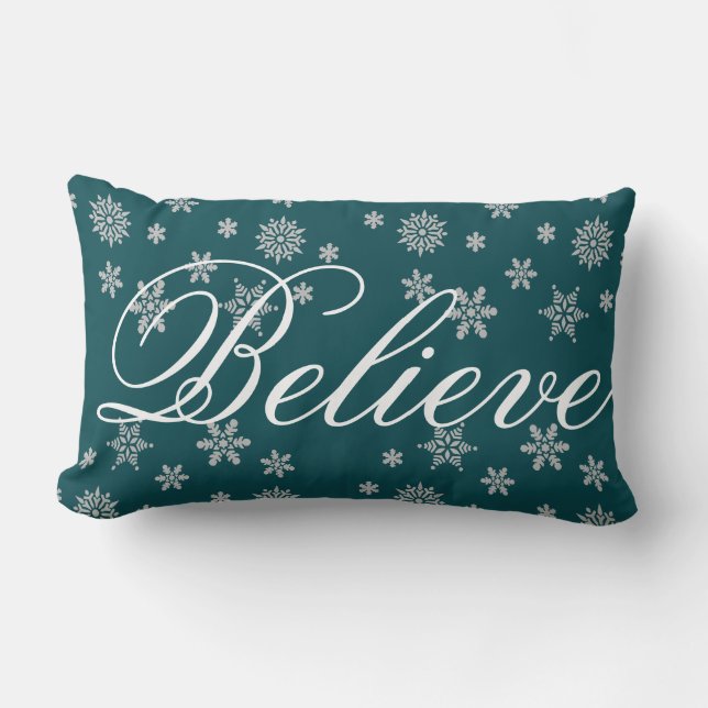 Decorative Christmas Snowflake Believe Holiday Lumbar Pillow (Front)