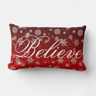 Decorative Christmas Snowflake Believe Holiday Lumbar Pillow