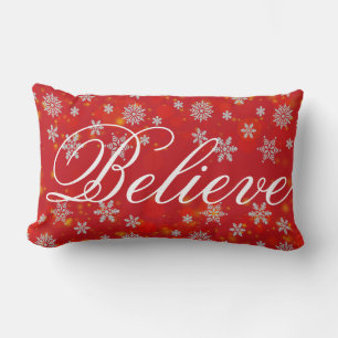 Decorative Christmas Snowflake Believe Holiday Lumbar Pillow