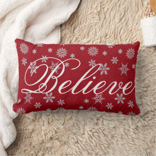 Decorative Christmas Snowflake Believe Holiday Lumbar Pillow