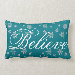 Decorative Christmas Snowflake Believe Holiday Lumbar Pillow