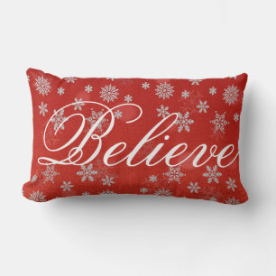 Decorative Christmas Snowflake Believe Holiday Lumbar Pillow