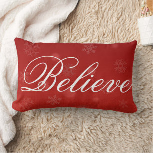 Decorative Christmas Snowflake Believe Holiday Lumbar Pillow
