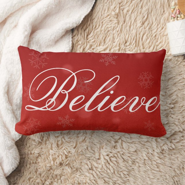 Decorative Christmas Snowflake Believe Holiday Lumbar Pillow (Blanket)