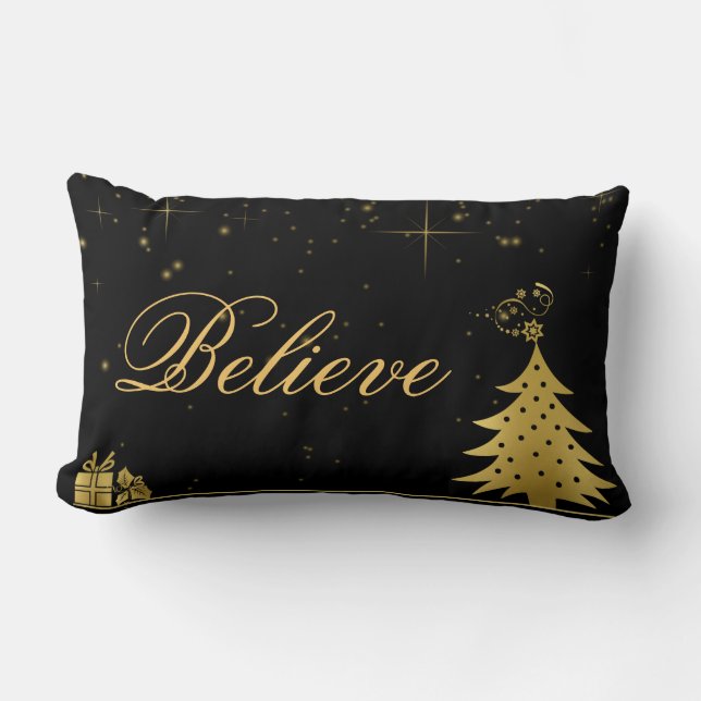 Decorative Christmas Snowflake Believe Holiday Lumbar Pillow (Front)
