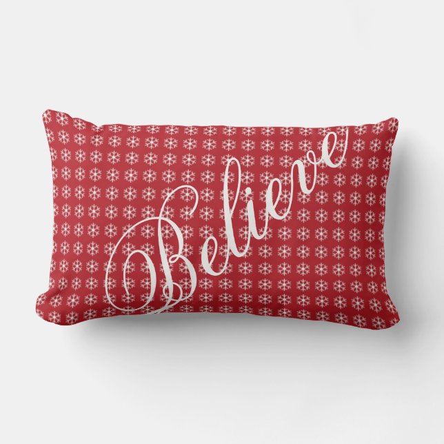 Decorative Christmas Snowflake Believe Holiday Lumbar Pillow (Front)