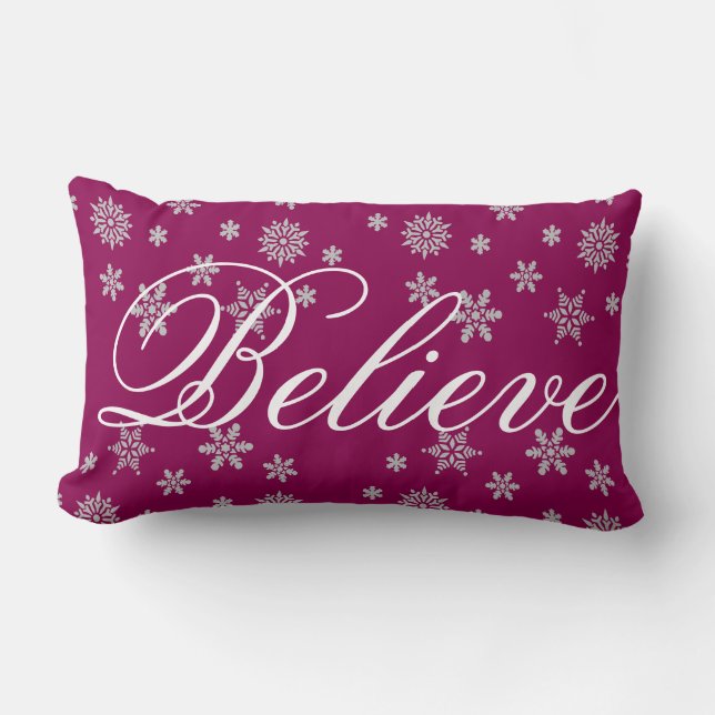 Decorative Christmas Snowflake Believe Holiday Lumbar Pillow (Front)