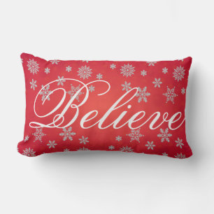 Decorative Christmas Snowflake Believe Holiday Lumbar Pillow