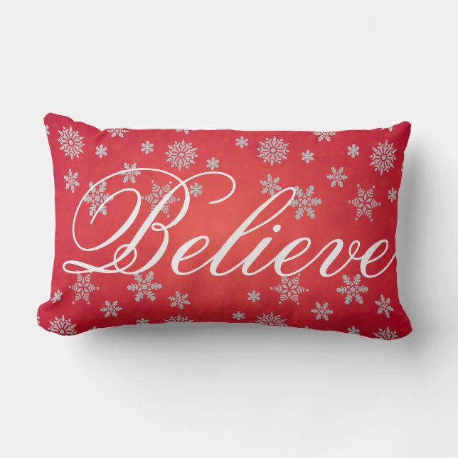 Decorative Christmas Snowflake Believe Holiday Lumbar Pillow (Front)