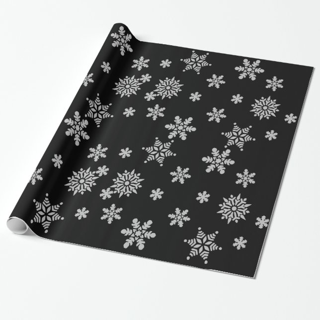 Decorative Christmas Snowflake Crystal in Black Wrapping Paper (Unrolled)