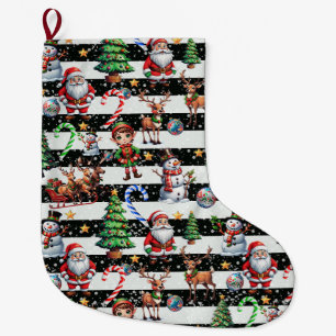 Decorative Christmas Stripes Pattern Design Large Christmas Stocking