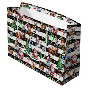 Decorative Christmas Stripes Pattern Design Large Gift Bag