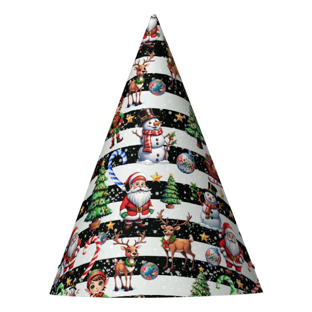 Decorative Christmas Stripes Pattern Design Party Hat (Front)