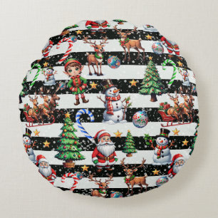 Decorative Christmas Stripes Pattern Design Round Pillow
