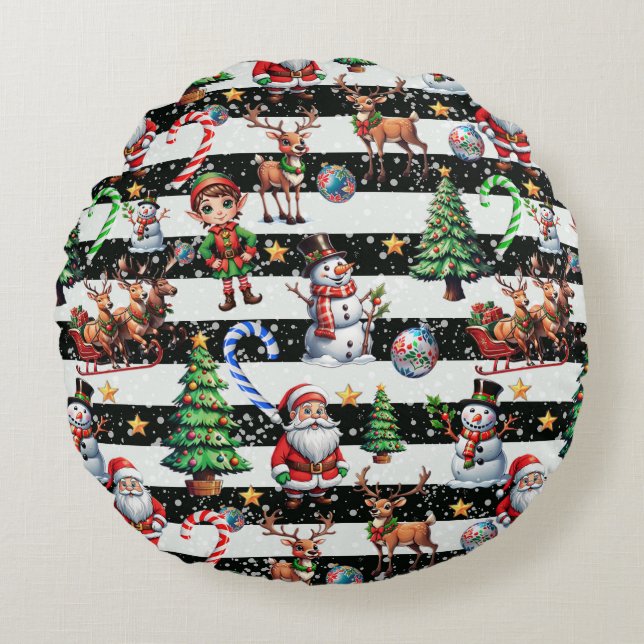 Decorative Christmas Stripes Pattern Design Round Pillow (Front)