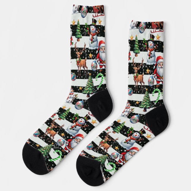 Decorative Christmas Stripes Pattern Design Socks (Left)