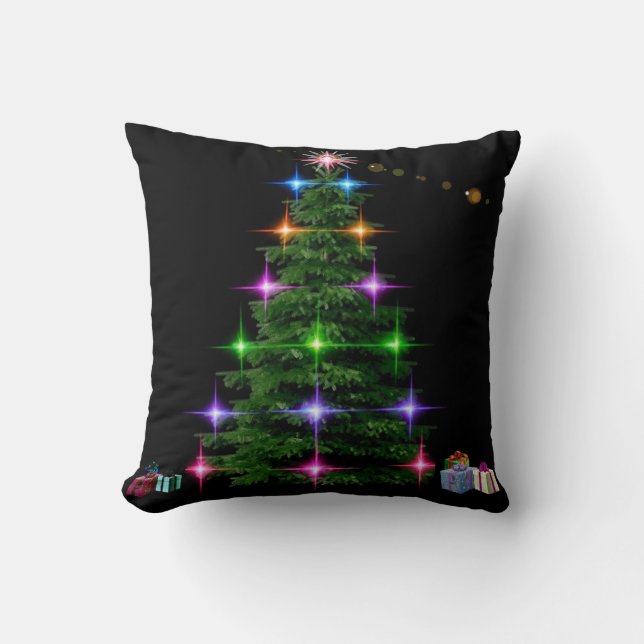 Decorative Christmas Tree Black Background Throw Pillow (Front)