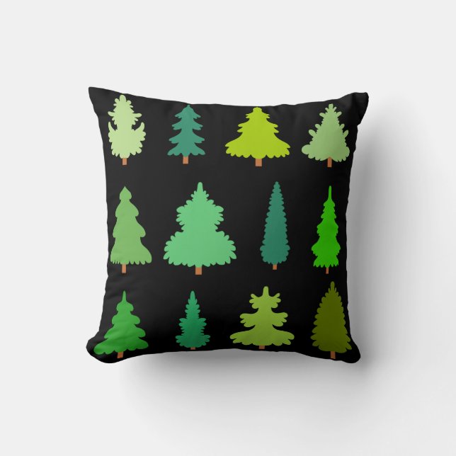Decorative Christmas Tree Black Throw Pillow (Front)