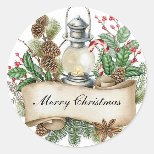 Decorative Christmas wreth Classic Round Sticker (Front)