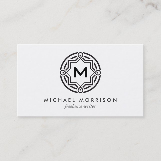 DECORATIVE CIRCLE LOGO with YOUR INITIAL B & W Business Card (Front)