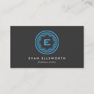 DECORATIVE CIRCLE LOGO with YOUR INITIAL Blue Grey Business Card